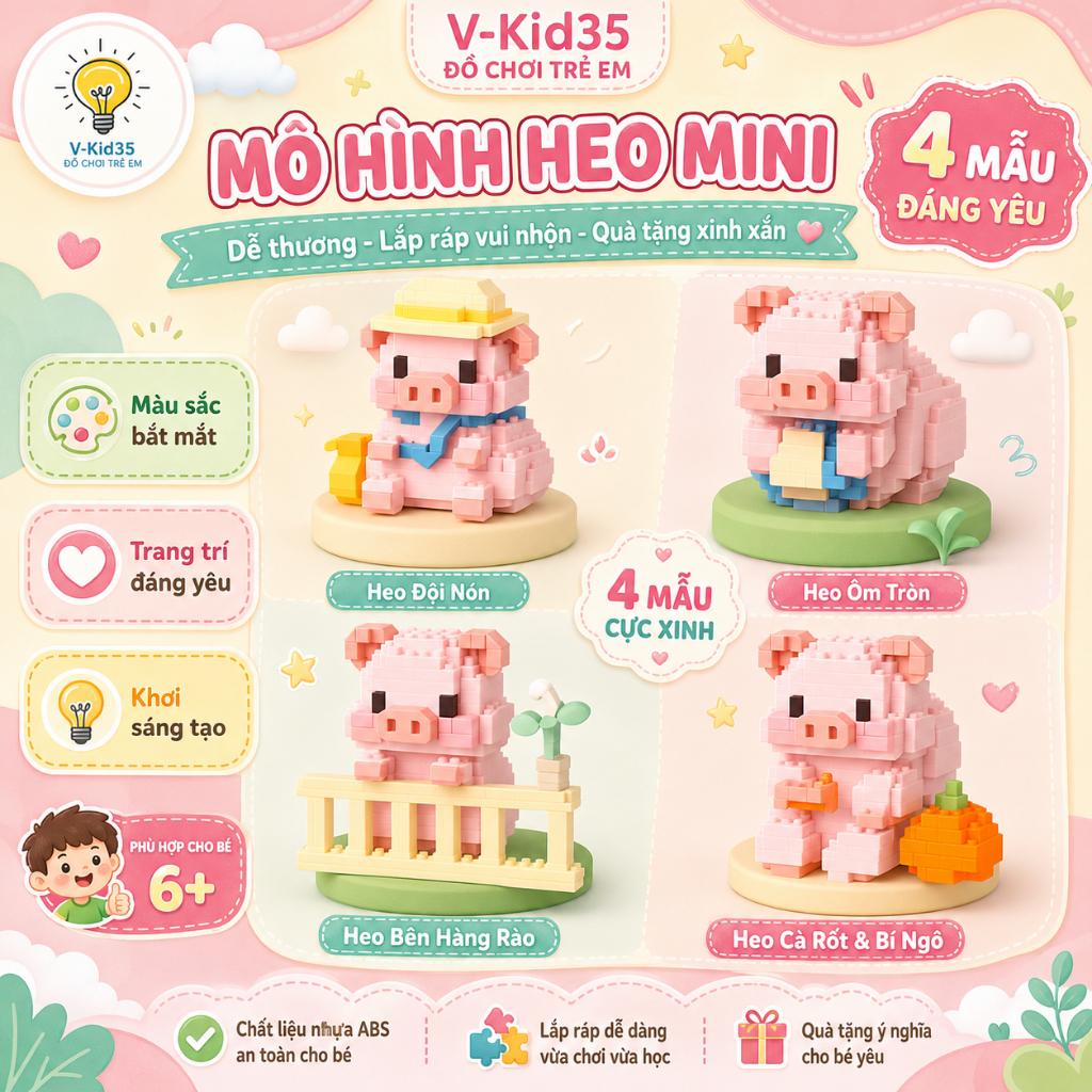 Đồ Chơi Lắp Ráp Những Chú Heo Đáng Yêu - Sản phẩm trang trí bàn học Ngộ Nghĩnh Đáng Yêu