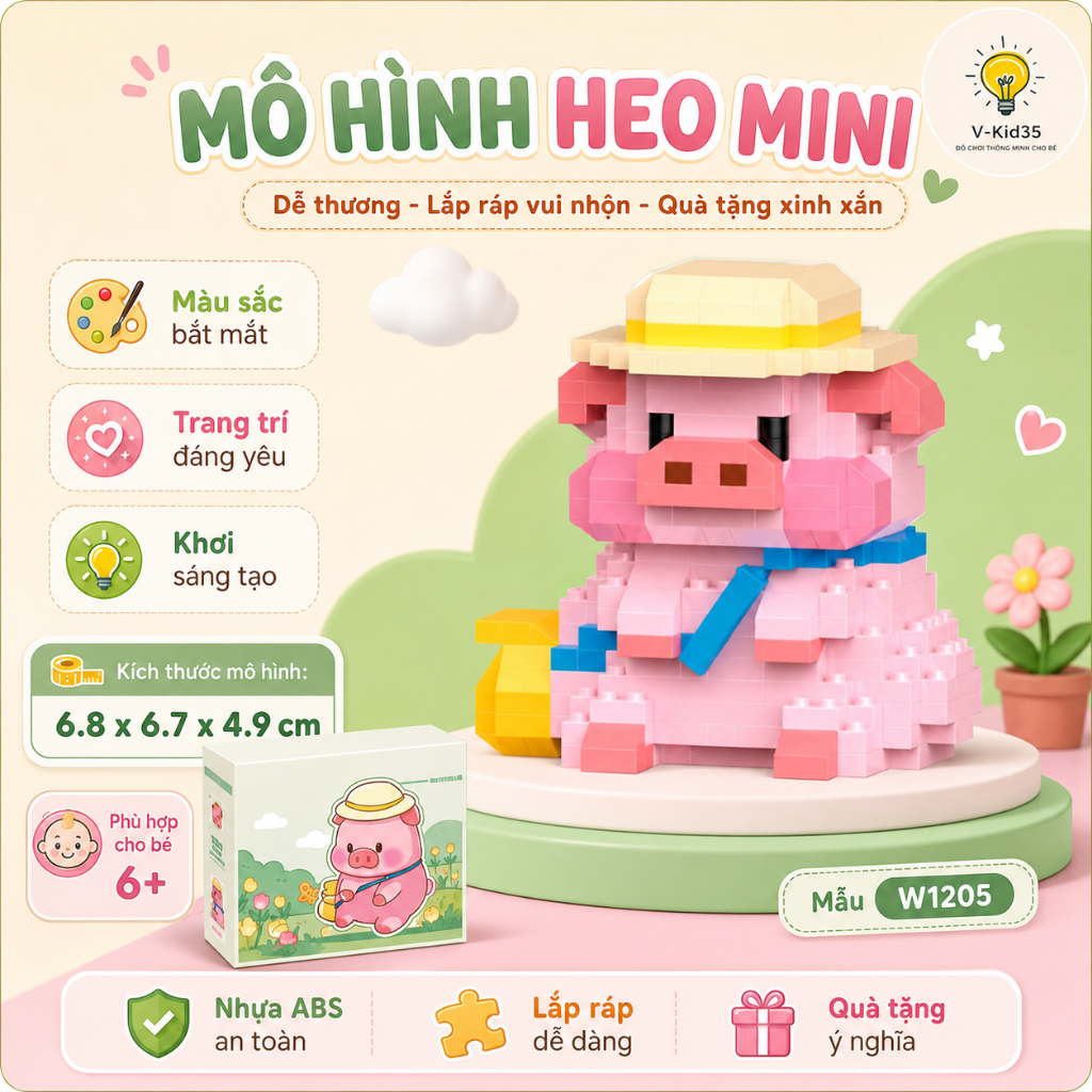 Đồ Chơi Lắp Ráp Những Chú Heo Đáng Yêu - Sản phẩm trang trí bàn học Ngộ Nghĩnh Đáng Yêu