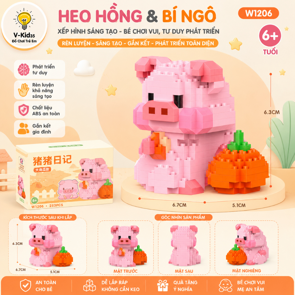 Đồ Chơi Lắp Ráp Những Chú Heo Đáng Yêu - Sản phẩm trang trí bàn học Ngộ Nghĩnh Đáng Yêu