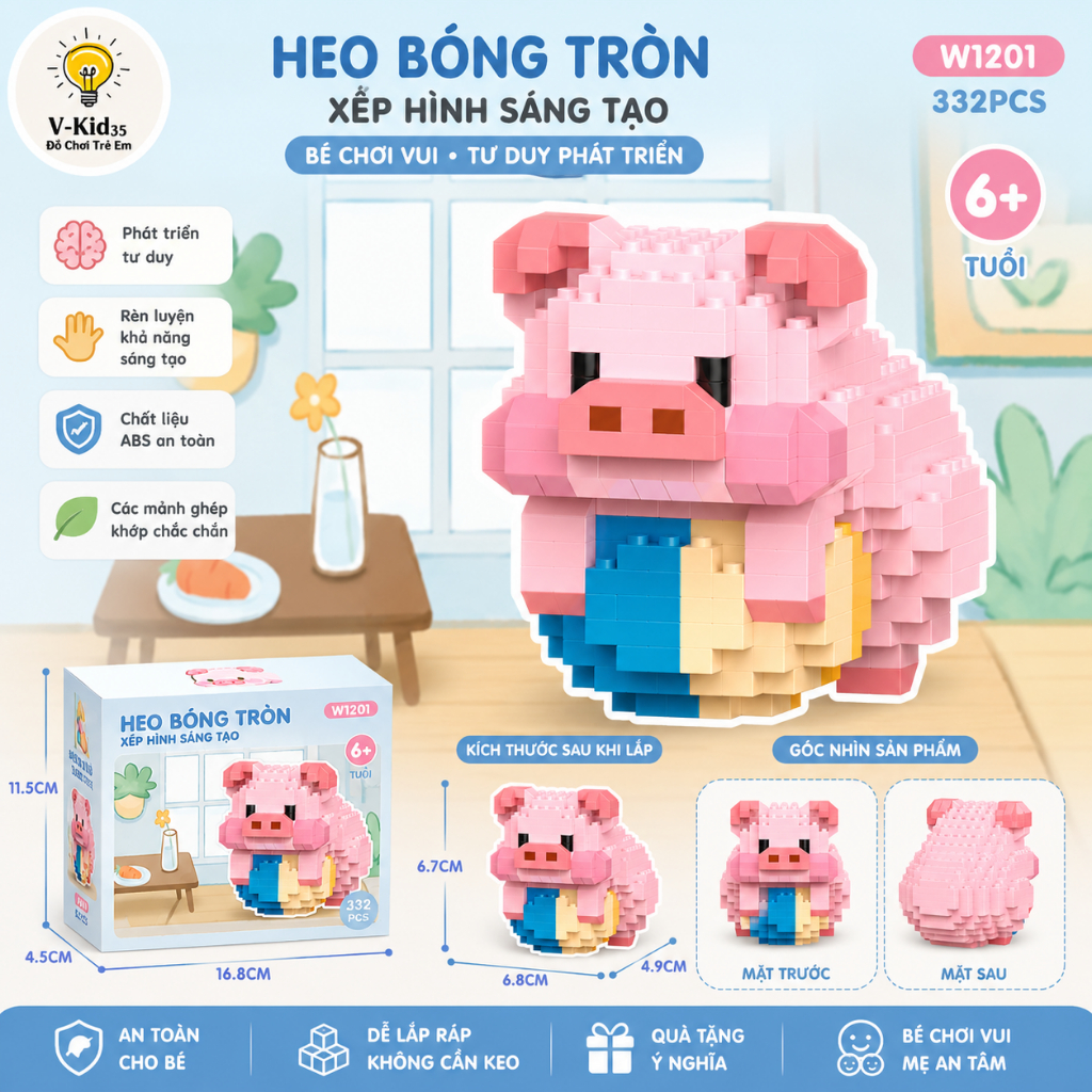 Đồ Chơi Lắp Ráp Những Chú Heo Đáng Yêu - Sản phẩm trang trí bàn học Ngộ Nghĩnh Đáng Yêu