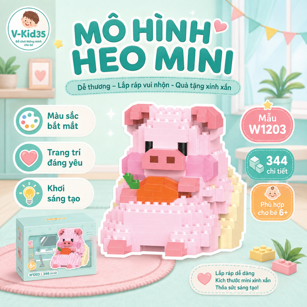 Đồ Chơi Lắp Ráp Những Chú Heo Đáng Yêu - Sản phẩm trang trí bàn học Ngộ Nghĩnh Đáng Yêu