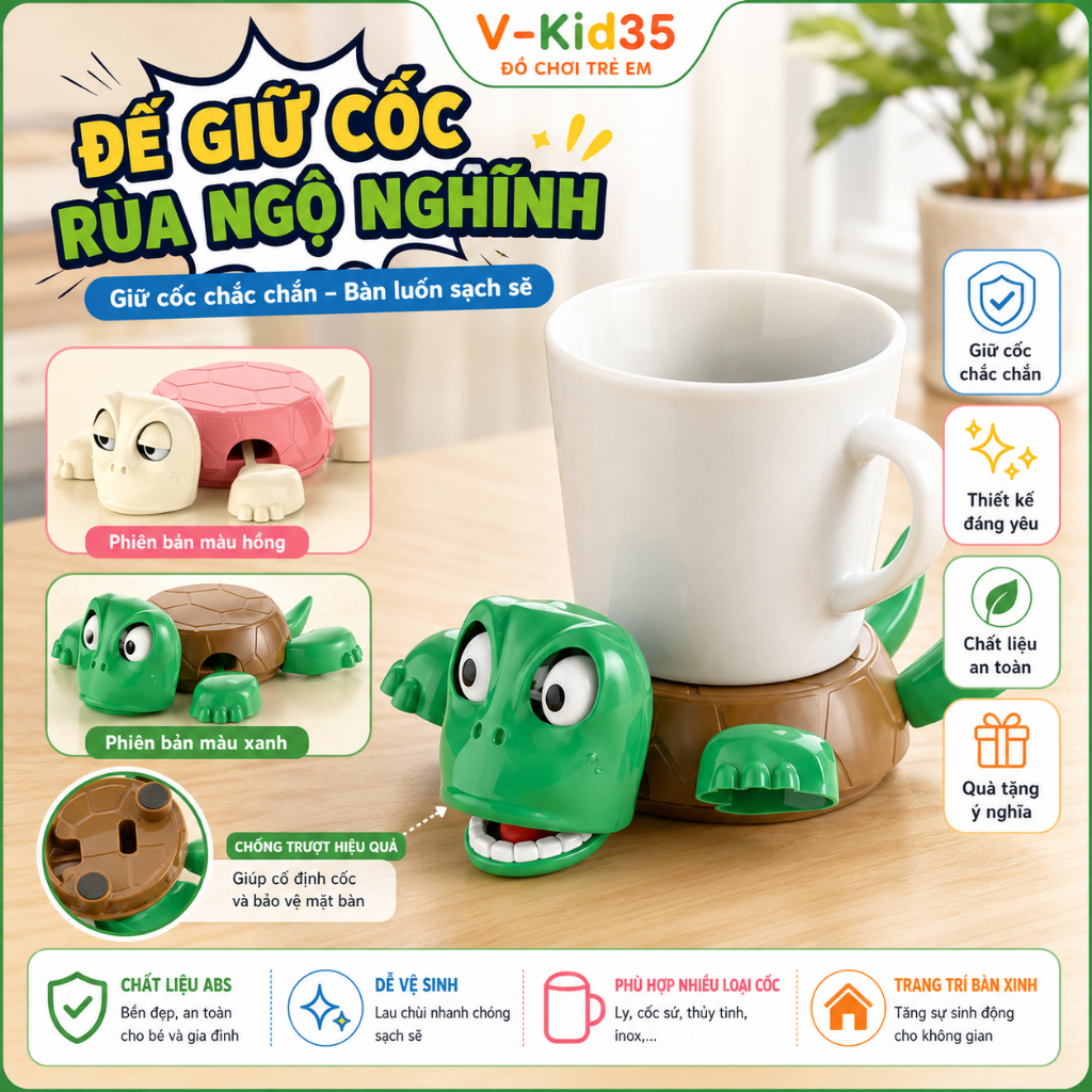 Đế Giữ Cốc, Hình Rùa Để Cốc Ngộ Nghĩnh, Giá Đỡ Ly Trang Trí Bàn Học Vui Nhộn, Đặc Biệt.