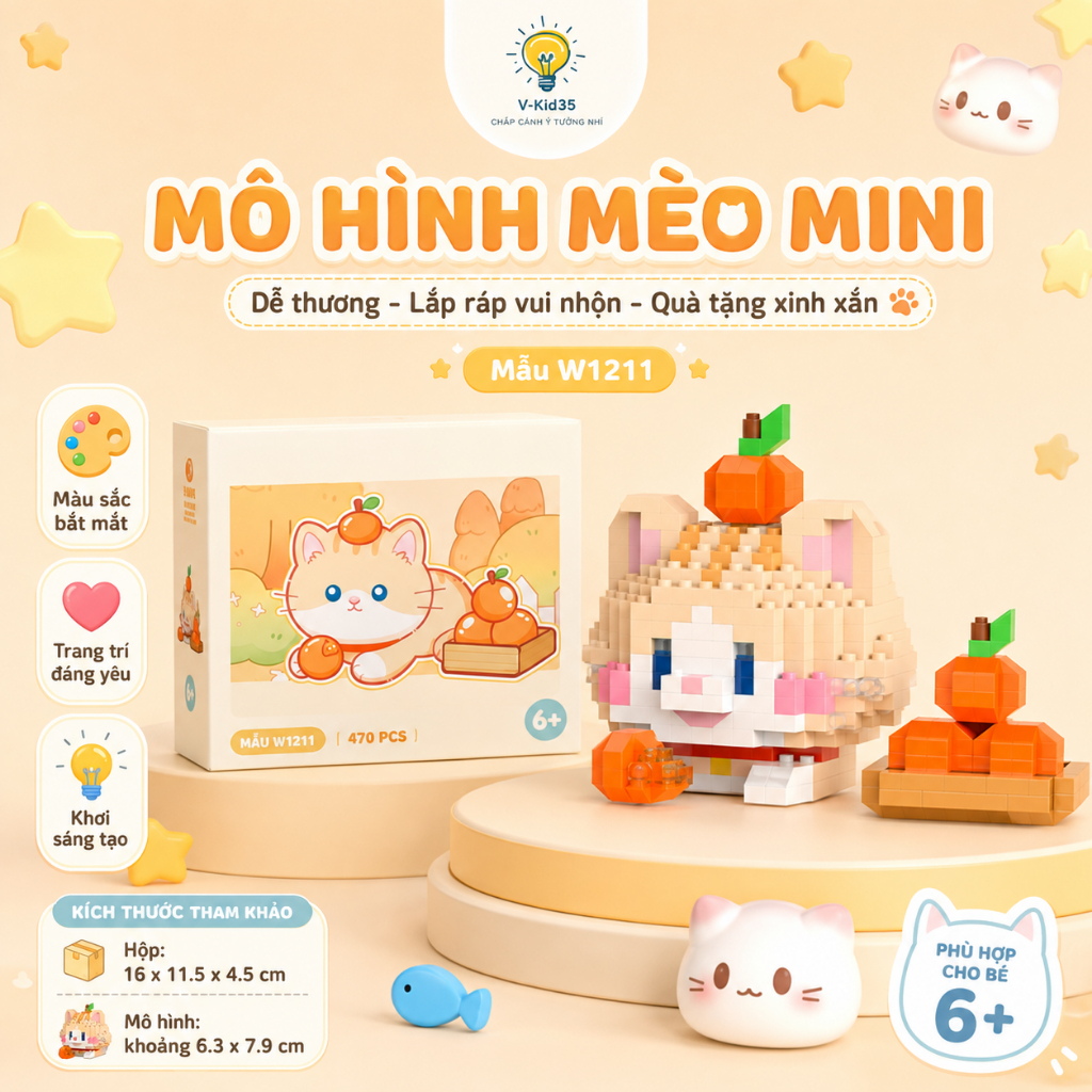 Đồ Chơi Lắp Ráp Những Mèo Đáng Yêu - Sản phẩm rèn luyện tính tỉ mỉ và trang trí bàn học đang yêu