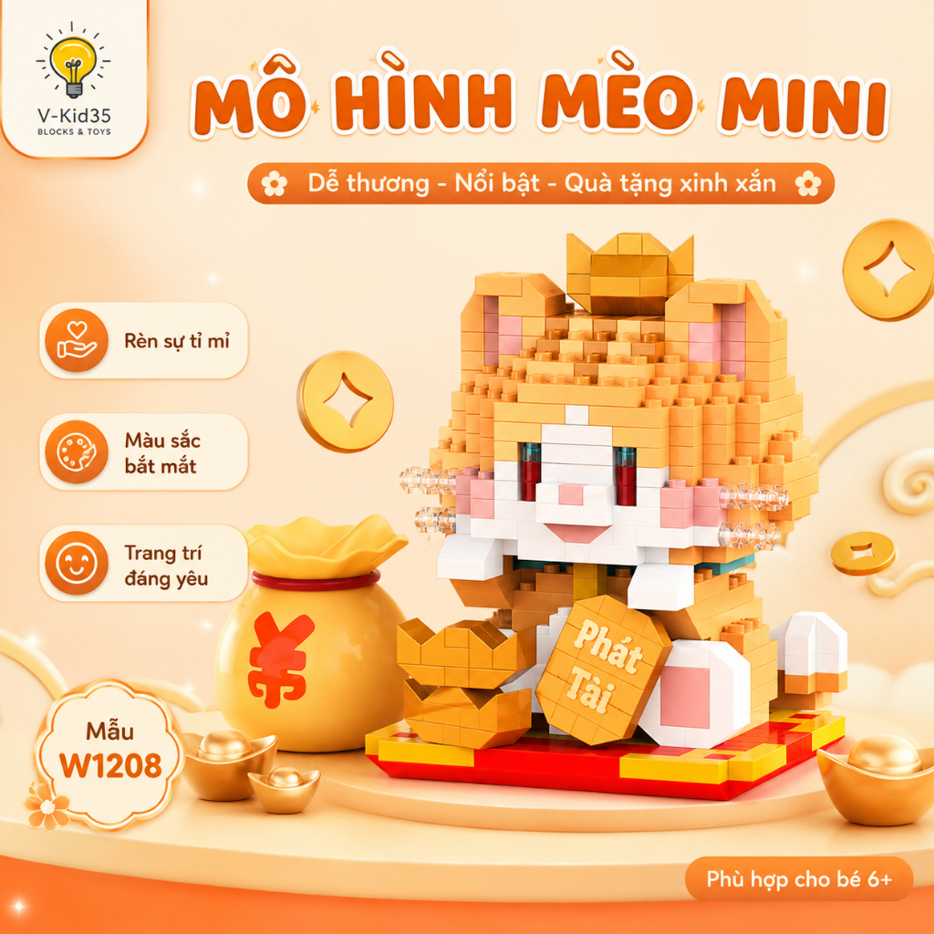 Đồ Chơi Lắp Ráp Những Mèo Đáng Yêu - Sản phẩm rèn luyện tính tỉ mỉ và trang trí bàn học đang yêu