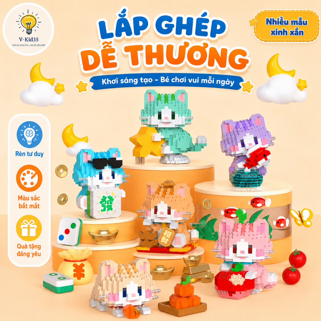 Đồ Chơi Lắp Ráp Những Mèo Đáng Yêu - Sản phẩm rèn luyện tính tỉ mỉ và trang trí bàn học đang yêu