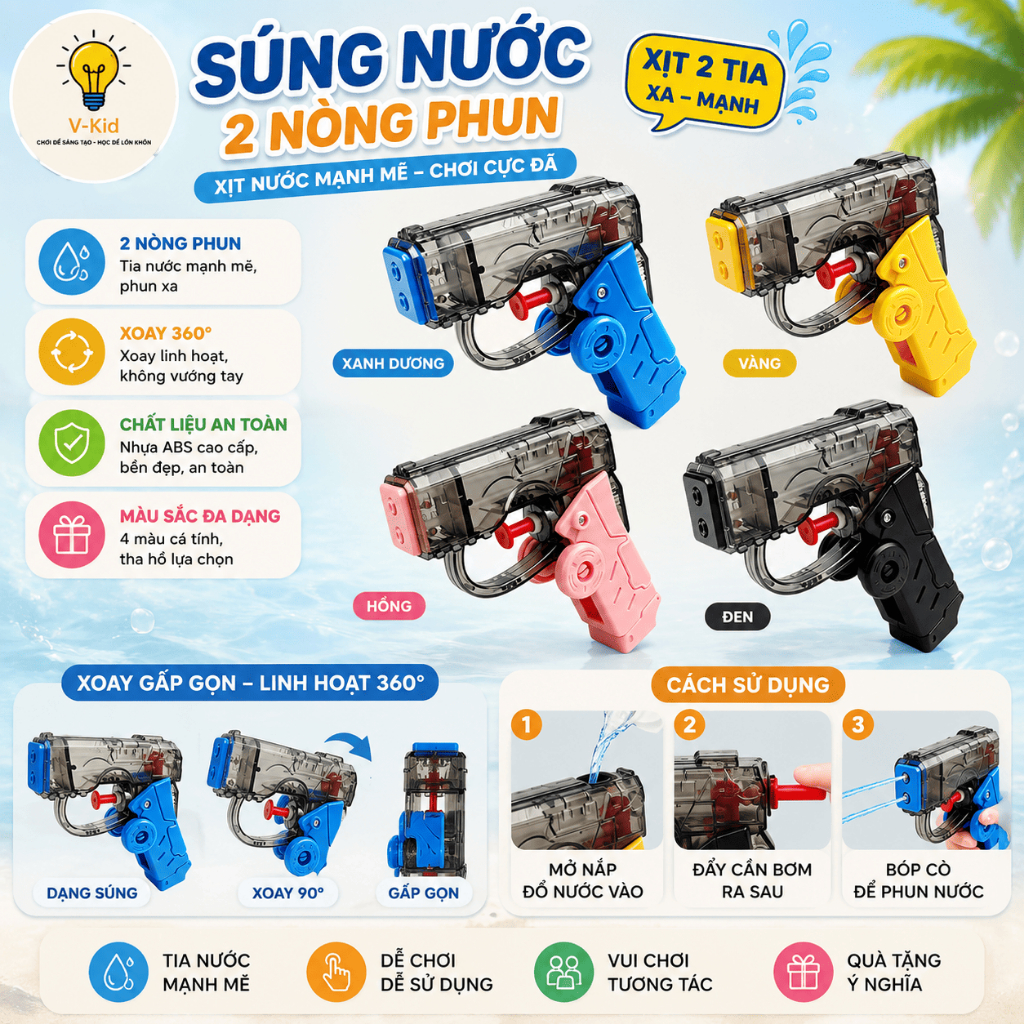 [ Đồ Chơi Trẻ Em ] Súng Phun Nước Đồ Chơi Thỏa Mãn Đam mê Xạ Thủ Cho Bé tha hồ nghịch nước.