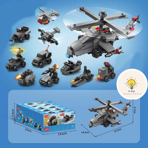 Bộ Mô Hình Lắp Ráp 10 trong 1 Mini 3D Tư Duy, Sáng Tạo, Trang Trí. Cần Cẩu, Máy Bay, Xe Tăng.