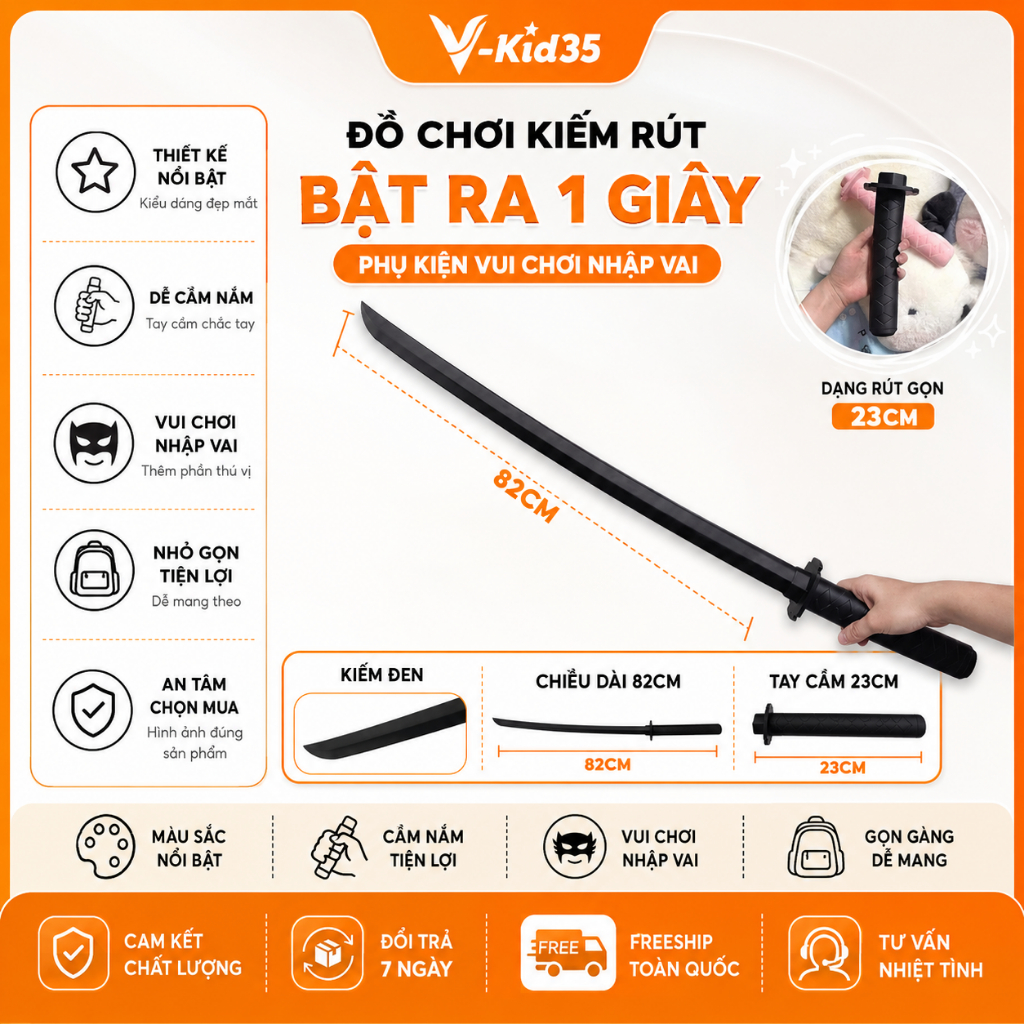 Đồ Chơi Kiếm Rút Gọn Mô Phỏng, Phụ Kiện Hóa Trang Nhập Vai Màu Hồng/Đen, Đồ Chơi Vui Nhộn Cho Bé
