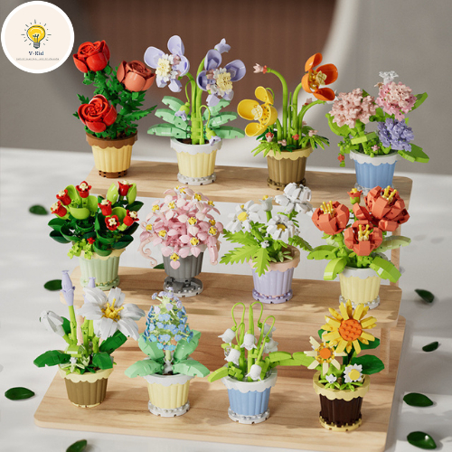 Bộ Lắp Ghép Hoa Trong Chậu DIY Xinh Xắn – Đồ Chơi Xếp Hình Trang Trí Bàn Làm Việc, Quà Tặng Ý Nghĩa