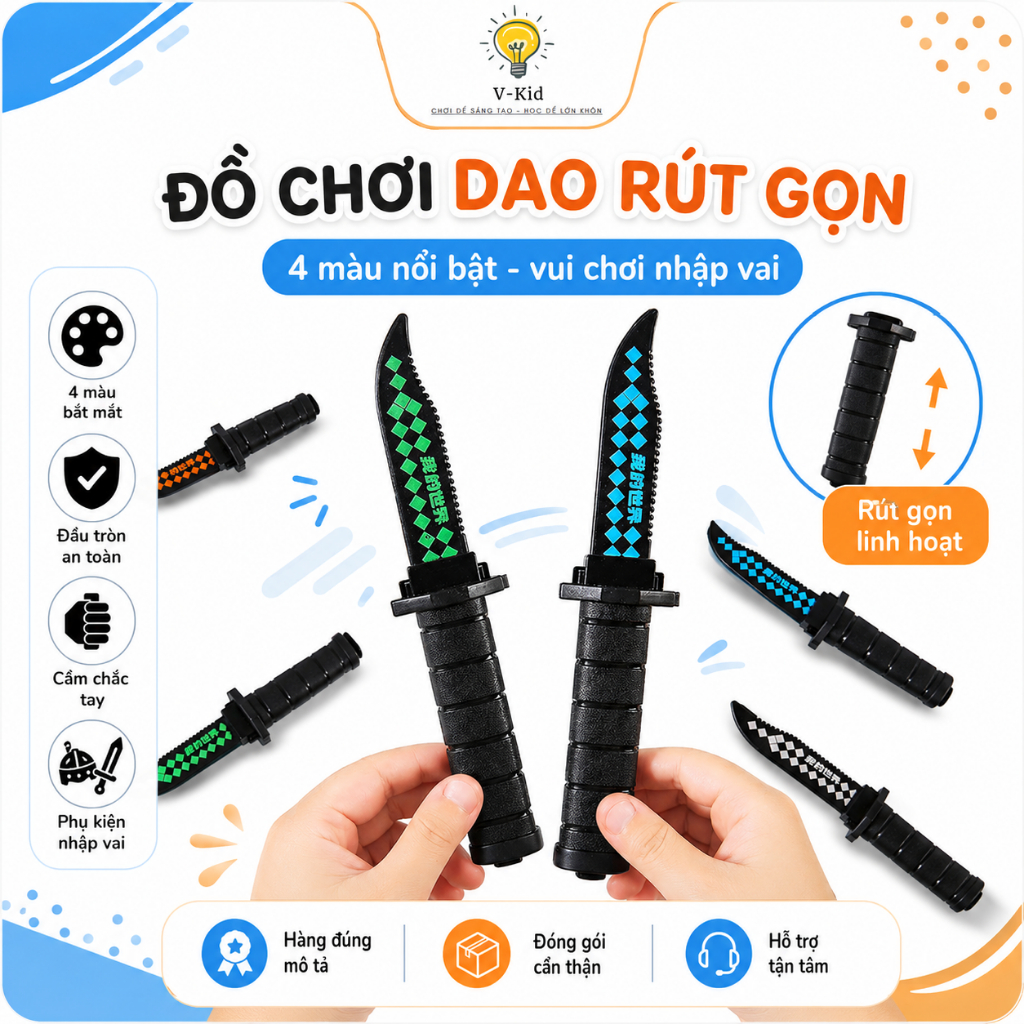 Dao Ảo Thuật Rút Gọn, Đạo Cụ Biểu Diễn Nhập Vai (Chất Liệu Nhựa - Tuyệt Đối An Toàn)