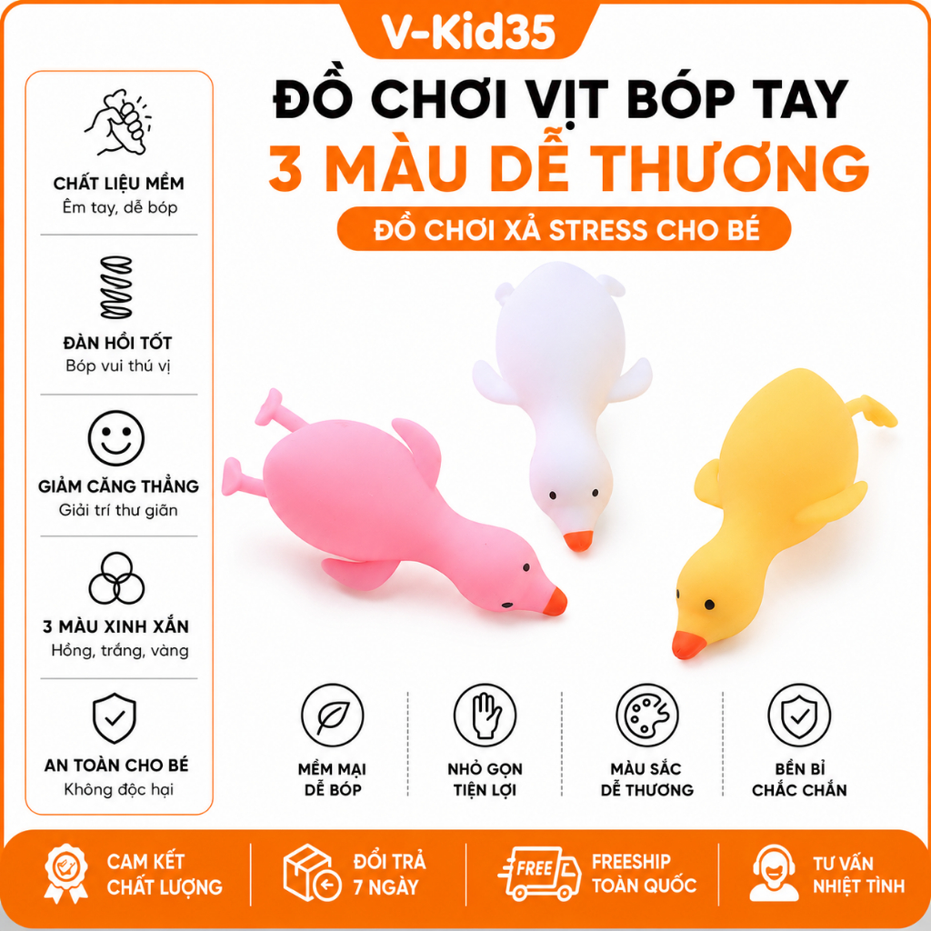 Đồ Chơi Vịt Bóp Tay Xả Stress 3 Màu Dễ Thương, Đáng Yêu, Giải Trí Quà Tặng Nhỏ Xinh Cho Bé Con