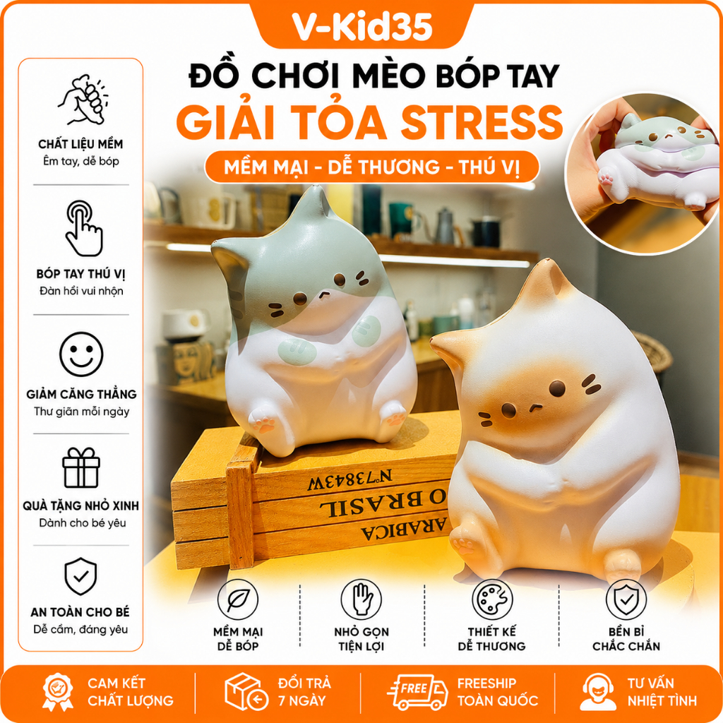 Đồ Chơi Mèo Bóp Tay Xả Stress Mèo Mập Dễ Thương, Đồ Chơi Giải Trí Mềm Mại Quà Tặng Nhỏ Xinh Cho Bé