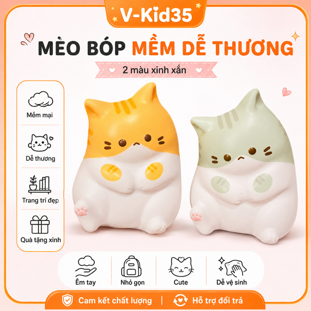 Đồ Chơi Mèo Bóp Tay Xả Stress Mèo Mập Dễ Thương, Đồ Chơi Giải Trí Mềm Mại Quà Tặng Nhỏ Xinh Cho Bé