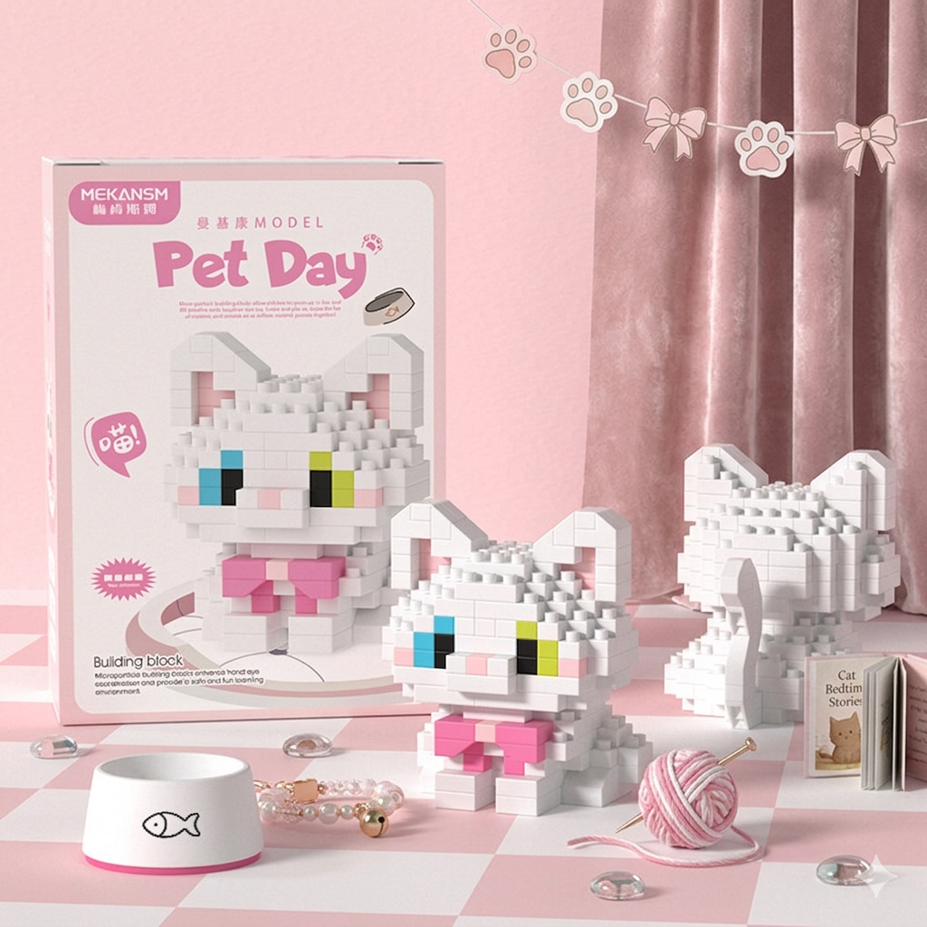 Bộ Lắp Ráp Mèo Mini Cute – Rèn Luyện Kiên Nhẫn, Decor Góc Học Tập Siêu Đáng Yêu, Quà Tặng Người Yêu