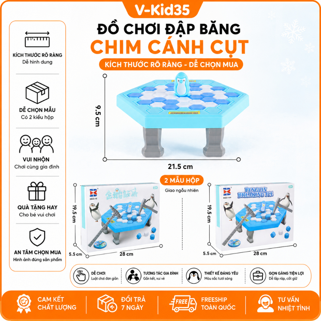 Đồ Chơi Đập Băng Cứu Chim Cánh Cụt, Phá Băng Kèm Búa Và Vòng Quay Cho Bé, Trò Chơi Gia Đình Vui Nhộn